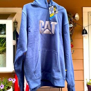 New Caterpillar Blue  and grey Hoodie Sweatshirt pullover pocket XXLarge